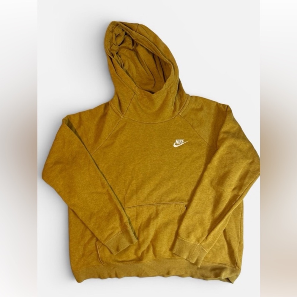 Nike Mustard Gold Funnel Neck Hoodie Women’s Pullover Sweatshirt Swoosh Pocket